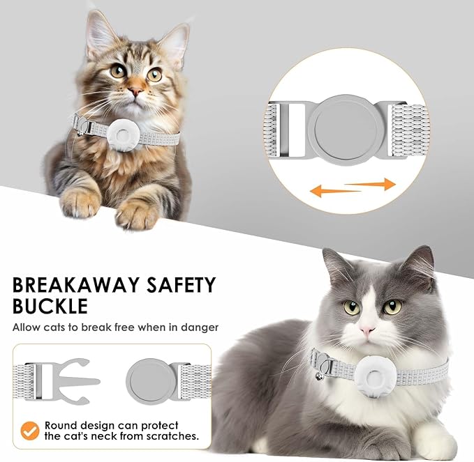 Cat Tracker, GPS Tracker Compatible with Apple Find My App(Only iOS),Cat Tracker Collar with Bell and Safety Elastic Buckle,No Monthly Fee Cats Collar Trackers,Territory & Location History,White
