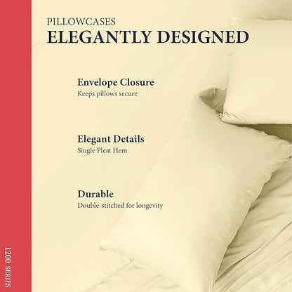 Ashton Sheets 100% Egyptian Cotton Sheets Queen Size - 1200 Thread Count Queen Size Sheets Set Egyptian Cotton, 4 PC Luxury Bedsheet (Beige), Soft, Cooling, 17" Deep Pocket Sateen Bedsheet Set