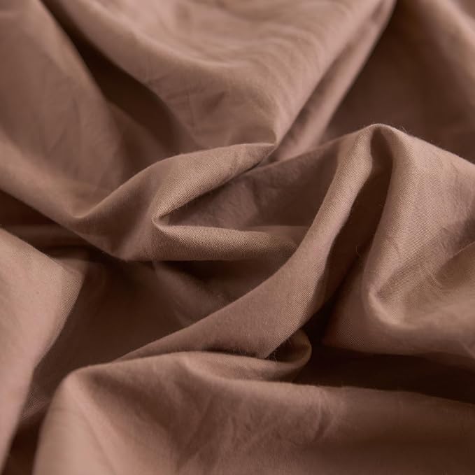 NEXHOME PRO Duvet Cover Set Queen Size Linen Textured Organic Natural 100% Washed Cotton Duvet Cover Mocha Brown 3 Pieces Bedding Set with Zipper Closure, Breathable, Soft (No Comforter)