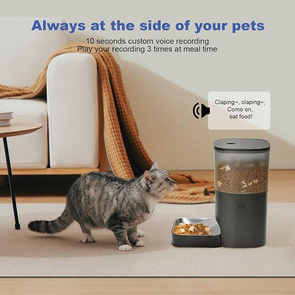 2.4G/5G Automatic Cat Feeder, 4L WiFi Food Dispenser with 10s Voice Recorder, Pet Feeder up to 10 Meals per Day, Timed Cat Feeder with Dry Food Sealed Ring
