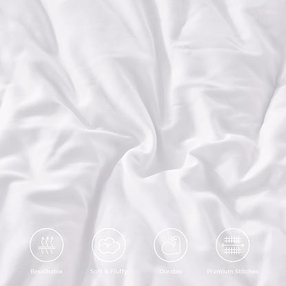 Andency White Twin Size Comforter Set(66x90Inch), 2 Pieces(1 Ruffle Comforter and 1 Pillowcase) Lightweight Fluffy Bedding Comforter Sets for Kids, All Season Soft Polyester Bedding Set