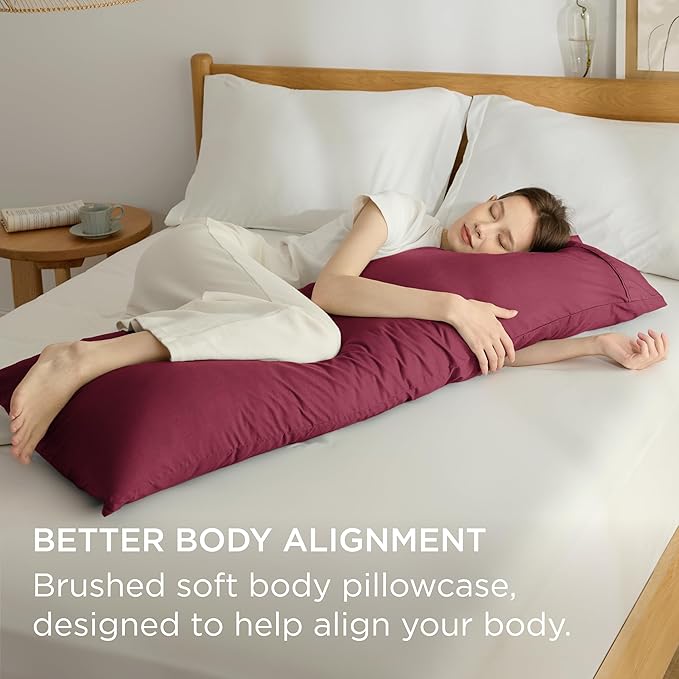 Bedsure Body Pillow Case Cover - Burgundy Brushed Microfiber Long Pillow Cases, Ultra Soft and Cozy Body Pillowcase with Envelope Closure for Kids, Wrinkle, Fade Resistant, 1 Pack, 20x54 Inches