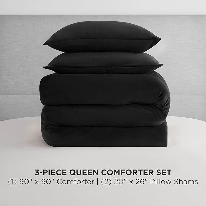 Juicy Couture Black Velour Full/Queen Comforter Set - 3 Piece Luxury Bedding Ensemble