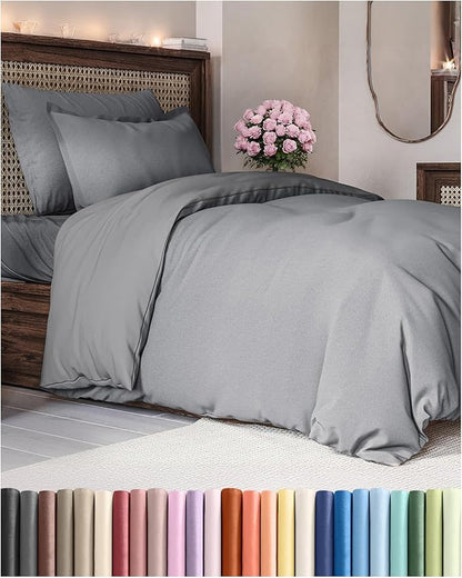 Duvet Cover Twin/Twin XL Size Set - Extra Soft Twin/Twin XL Duvet Cover 68" x 90" with 1 Pillow Sham - Hotel Luxury, Easy Care, Fade Free w/ Zipper Closures & Ties - Cozy & Breathable (Heathered Grey)