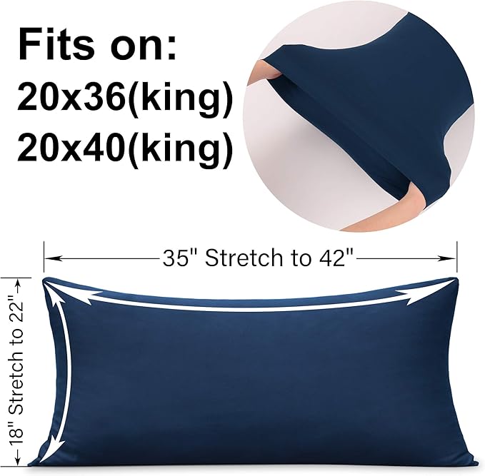 2-Pack Stretch Pillow Cases - Jersey Knit & Ultra Soft Envelope Closure Pillowcases T-Shirt Like Microfiber Blend - Suitable for 20x36/20x40 King Size Set of 2, Navy