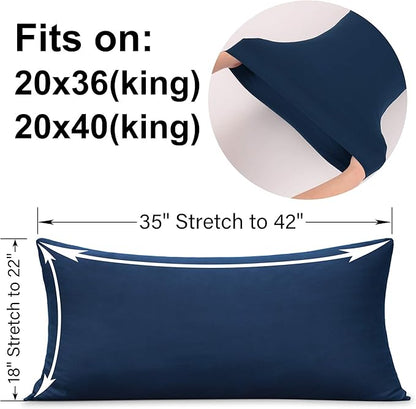 2-Pack Stretch Pillow Cases - Jersey Knit & Ultra Soft Envelope Closure Pillowcases T-Shirt Like Microfiber Blend - Suitable for 20x36/20x40 King Size Set of 2, Navy
