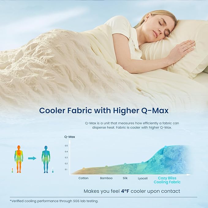 Cozy Bliss Cooling Comforter Seersucker Plaid Queen Size, Q-Max 0.45 Lightweight Cooling Blanket, Breathable Silk Smooth Summer Bedding Quilt for Hot Sleepers Night Sweats Khaki