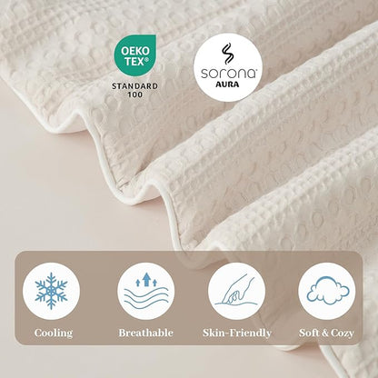 Amélie Home Waffle Cooling Comforter Twin Size, Q-Max 0.45 Reversible Lightweight Cooling Blanket for Hot Sleepers, Breathable Bedding for Night Sweats, 68"x90", Beige