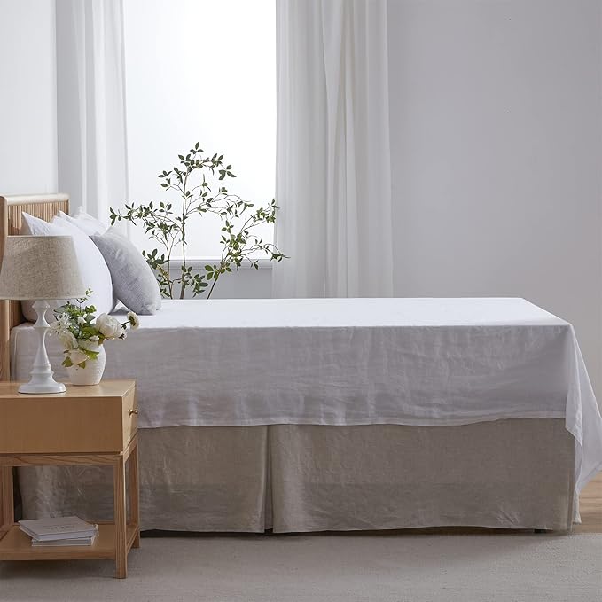 Simple&Opulence Belgian Linen Bed Skirt with Classic 22 inch Tailored Drop Dust Ruffle, Easy Fit Breathable Premium Natural Flax - Basic Linen, King