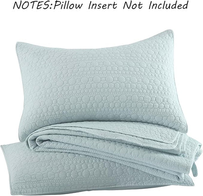 HORIMOTE HOME Quilt Set Queen Size Aqua Blue, Classic Geometric Spots Stitched Pattern, Pre-Washed Microfiber Chic Rustic Look, Ultra Soft Lightweight Quilted Bedspread for All Season, 3 Pieces