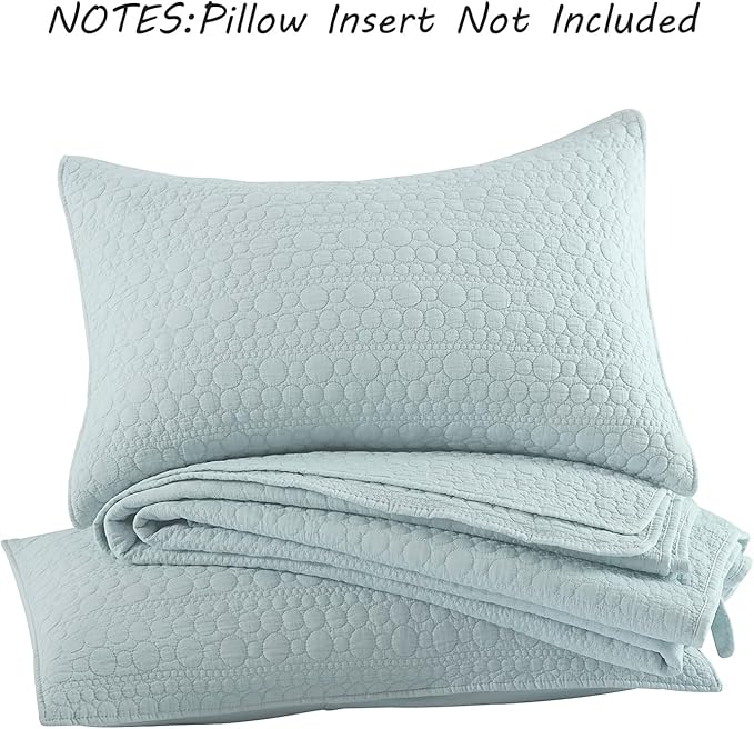 HORIMOTE HOME Quilt Set King Size Aqua Blue, Classic Geometric Spots Stitched Pattern, Pre-Washed Microfiber Chic Rustic Look, Ultra Soft Lightweight Quilted Bedspread for All Season, 3 Pieces