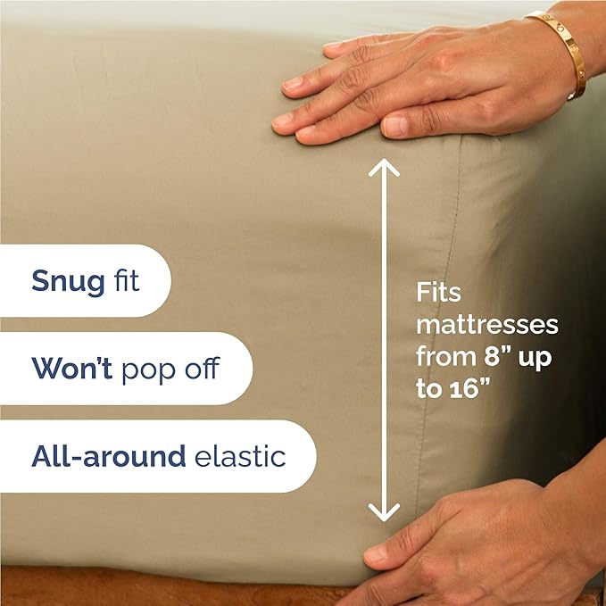Full 6 Piece Sheet Set - Comfy Breathable & Cooling - Ultra Soft Hotel Luxury Bedding Set with 8-16 Inch Deep Pockets - 1 Flat & 1 Fitted Sheet & 4 Pillowcases - Cozy, Wrinkle Free & Easy Care - Beige