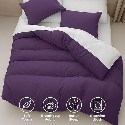 Pure Bedding Duvet Cover Full Size - 3 Pieces Extra Soft Bedding Set, Includes 1 Duvet Cover 80x90 Inches with Zipper Closure & 2 Pillow Shams, Comforter Not Included, Purple