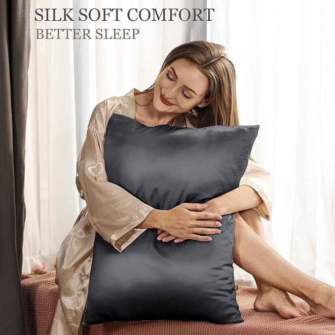 Adubor 100% Silk Pillowcase - Mulberry Silk Pillow Cases, 22 Momme 6A Grade Fibers, Silk Pillow Case for Hair and Skin Health, with Hidden Zipper (Standard 20''×26'', Space Gray, 1PC)