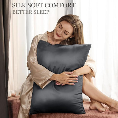 Adubor Silk Pillowcase Silk Pillow Case 2 Pack for Hair and Skin with Hidden Zipper, Both Sides 23 Momme Silk Pillow Case (Space Grey, King: 20''X36'')