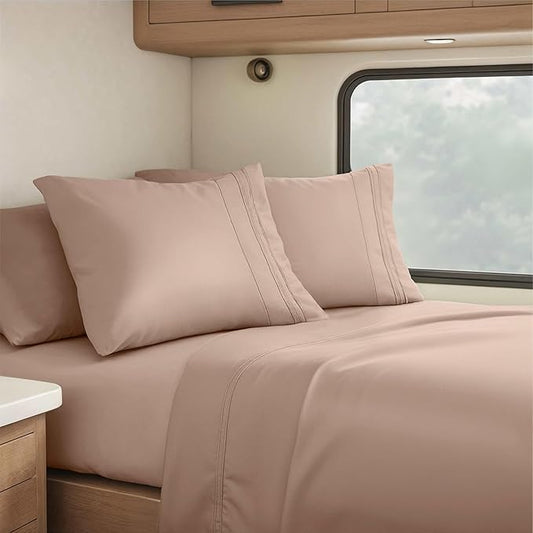 Clara Clark RV Queen Sheets, 6 Piece RV Sheets Set - Hotel Luxury Sheets for RV Bunks, Super Soft Bedding Set, Short Queen,Taupe Sand