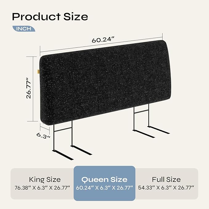 4.7" Upholstered Headboard for Queen Size Bed, Height Adjustable and Ergonomic Headboard, Easy Assemble, Sturdy and Durable, Starry Night Black