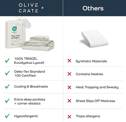 Olive + Crate Tencel Lyocell Eucalyptus Full Sheet Set - Cooling Tencel Sheets for Hot Sleepers with 16 Inch Deep Pocket Fit - Double Bed Sheets - Ivory 4-Piece Set