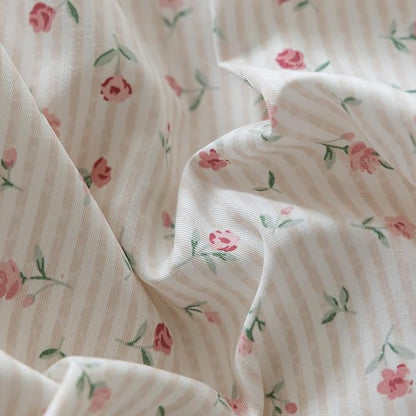 VM VOUGEMARKET Pink Flower Stripes Duvet Cover Set Twin 100% Cotton Blossom Duvet Cover with Zipper Closure,Cottagecore Bedding Set for Girls Women-68 x86,Off-White