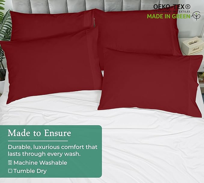 Royale Linens King Pillowcase Set of 2 - Bed Pillow Cover - 20" x 40" -Coral Pillowcases - 1800 Brushed Microfiber, Wrinkle & Fade Resistant - Soft & Cozy- King Size Pillow Case (King, Tango Red)