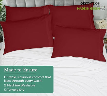 Royale Linens Queen Pillowcase Set of 2 - Bed Pillow Cover - 20" x 30" - Red Pillowcases - 1800 Brushed Microfiber, Wrinkle & Fade Resistant - Soft & Cozy- Queen Size Pillow Case (Queen, Tango Red)