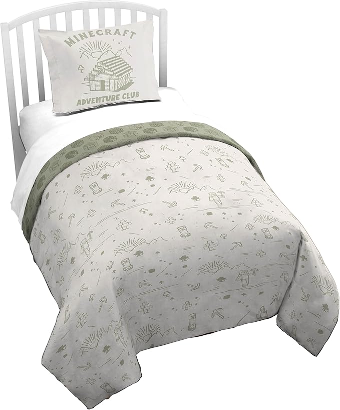 Jay Franco Kids Duvet Cover Set with Sham & Pillowcase – Ultra-Soft Bedding for Room Decor, Cover ONLY Comforter NOT Included, White - Minecraft, 2 Piece Twin
