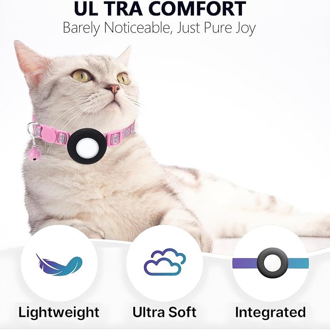 GPS Tracker for Cats, Mini GPS Pet Tracker with Collar, IPX8 Waterproof Cat Trackers Collar,No Monthly Fee,Work with Apple Find My(iOS Only),Smart Trackers for Pets-Pink-3