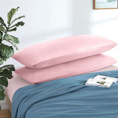 MILVOWOC 2Pcs Brushed Microfiber Body Pillowcases - 20 x 55 Inch, Dusty Pink Pillow Case Set Non Slip Envelope Pillow Cover with Moisture Absorption and Anti-Wrinkle