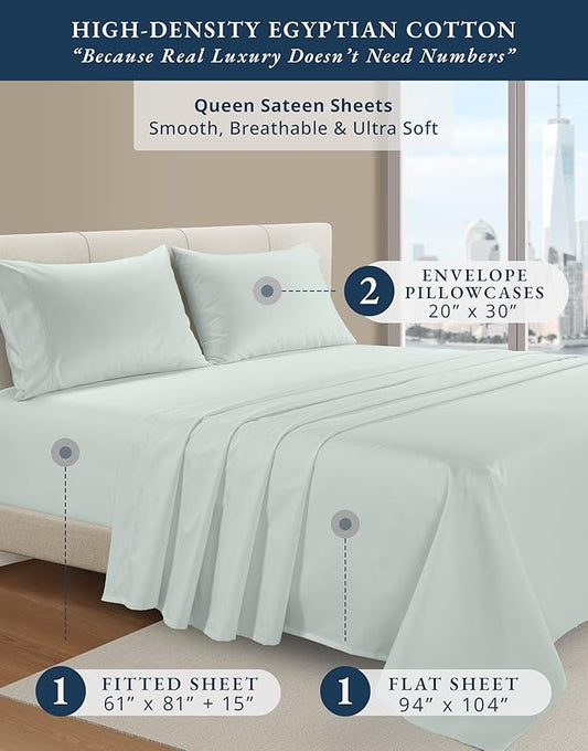LANE LINEN 100% Egyptian Cotton Ultra Soft Queen Size Sheets Set, Mercerized Silky Sateen Weave, Fully Elasticized Fitted Sheet with French Seam, Hotel Quality Thick Luxury Bed Sheets – Murmur