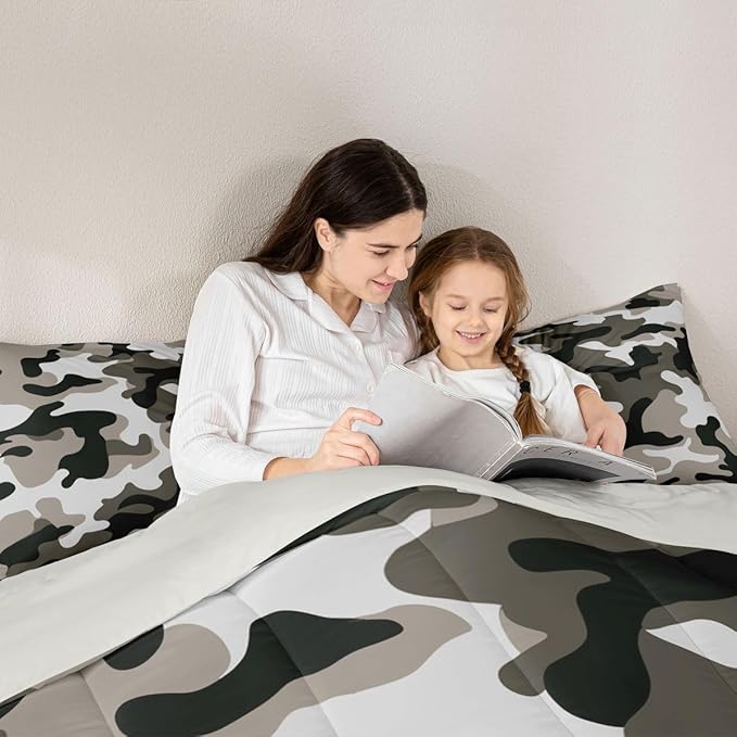 Camouflage Comforter Set Grey Camo Bedding Sets King Size Militarily Army Down Comforter For Boys Teens Men Adult Tie Dye Retro Geometric Warm Soft Quilted Duvet 3Pcs Bedroom Decor, All Season