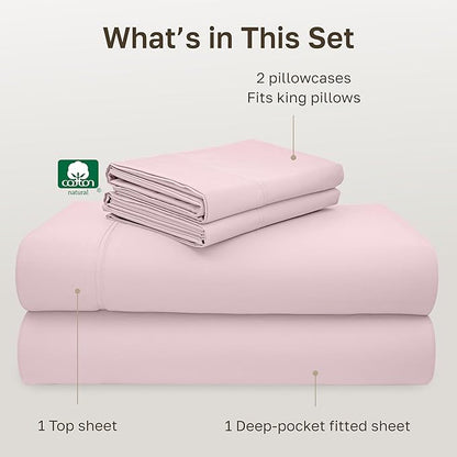 California Design Den California King Sheet Set - 100% Cotton, 600 Thread Count Deep Pocket Cal King Sheet Set, Luxury Soft Hotel-Quality Sheets with Sateen Weave - Blush Pink