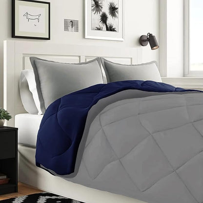 Elegant Comfort 7-Piece King Size Bed-in-a-Bag - Luxury 1500 Thread Count Comforter & Sheet Set, Super Cozy, Wrinkle and Stain Resistant, Silver/Navy