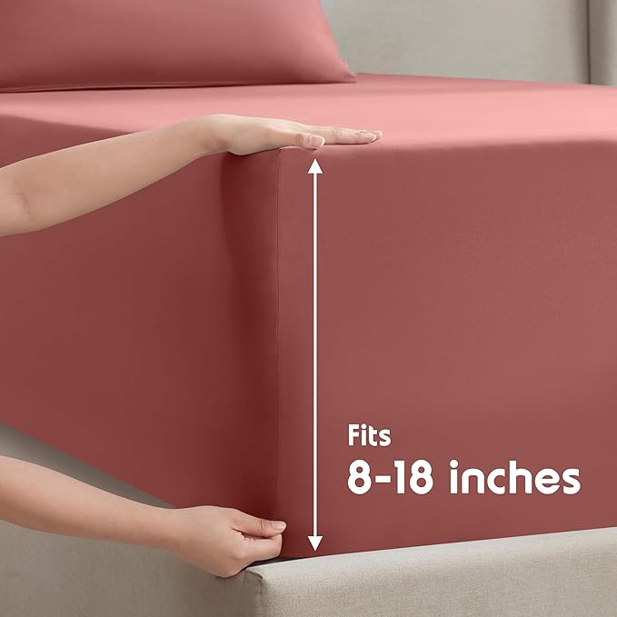Nestl Short Queen Sheet Set - 1800 Ultra-Soft Microfiber - Double Brushed - Deep Pockets - Easy Fit - 4 Piece Set - Bed Sheets (Short Queen, Pink Clay)