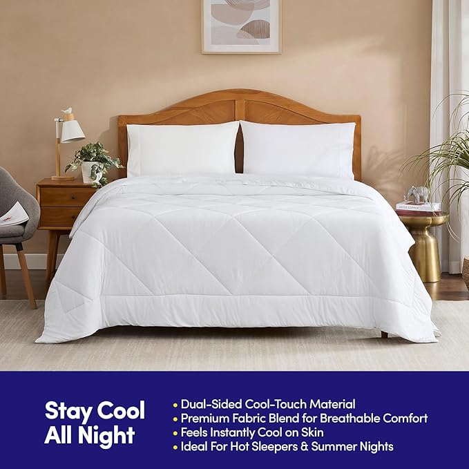 Oversized Cooling Comforter Twin/Twin XL – Reversible Diamond-Quilted Comforter for College Dorms – Lightweight Breathable Bed Blanket for Hot Sleepers, Night Sweats & College Students, White