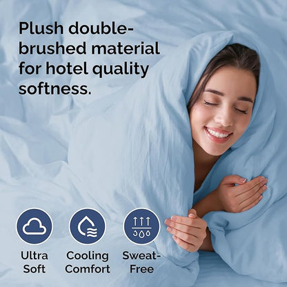 Duvet Cover Twin/Twin XL Size Set - Extra Soft Twin/Twin XL Duvet Cover 68" x 90" with 1 Pillow Sham - Hotel Luxury, Easy Care, Fade Free with Zipper Closures & Ties - Comfy & Breathable (Sky Blue)