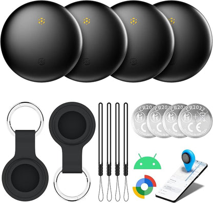 Bluetooth Tracker 4-Pack Smart Tag for Android & Samsung | 3-Year Battery Life, IP66 Waterproof,100db, Item Finder for Keys, Wallet, Luggage. Works with Google Find Hub.
