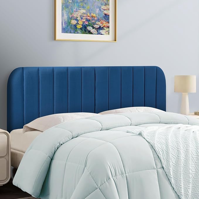 King Headboard Only - Upholstered Headboard for Bed, Easy Assembly, Velvet Covered Sponge, Place Between Bed & Wall, Adjustable Metal Legs with Non-Slip Pads, Blue