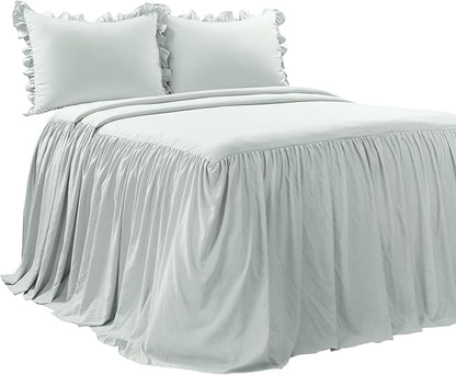 Lush Decor Ruffle Skirt Bedspread Set - 3-Piece Luxurious Farmhouse Bedding - Elegant Ruffle Detail - Timeless Style - Soft Lightweight Sheets - Queen, Sea Salt