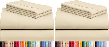 LuxClub 4 PC Full Sheet Set, Deep Pockets Wrinkle Free Cooling Bed Sheets Hotel Bedding for Women, Men, Kids & Teens, Includes 1 Fitted Sheet, 1 Flat Sheet and 2 Pillowcases-Cream (Pack of 2)