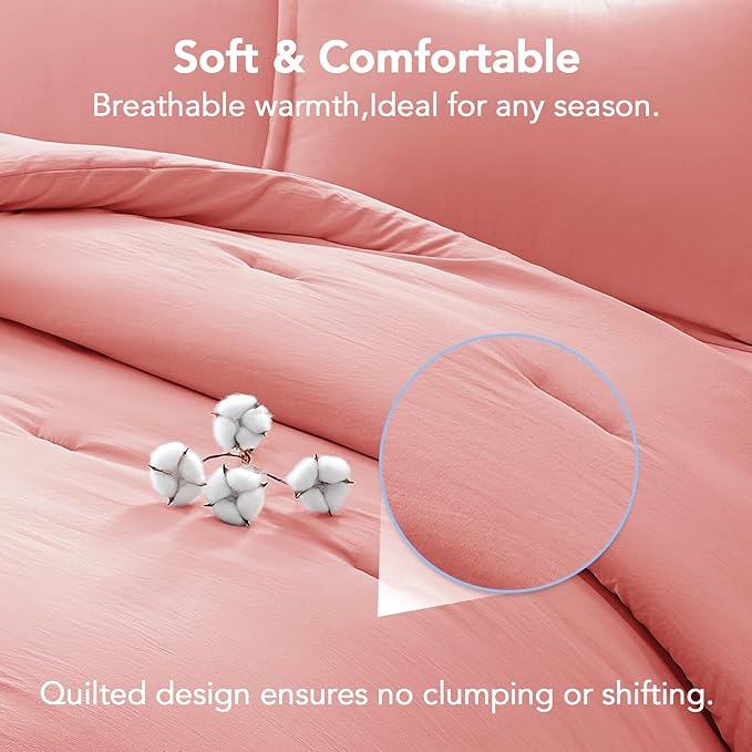 California King Comforter Set Peach Pink,3PCS Soft Lightweight Breathable Bedding Comforter for All Season, Calking Size(104''×96'' Comforter & 2 Pillowcases)
