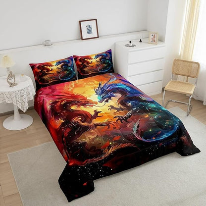 Feelyou Dragon Comforter Set Twin Size Western Dragon Comforter for Boys Girls Teens Wildlife Bedding Set Wild Animal Duvet Set Room Decor Dark Orange Quilt Set