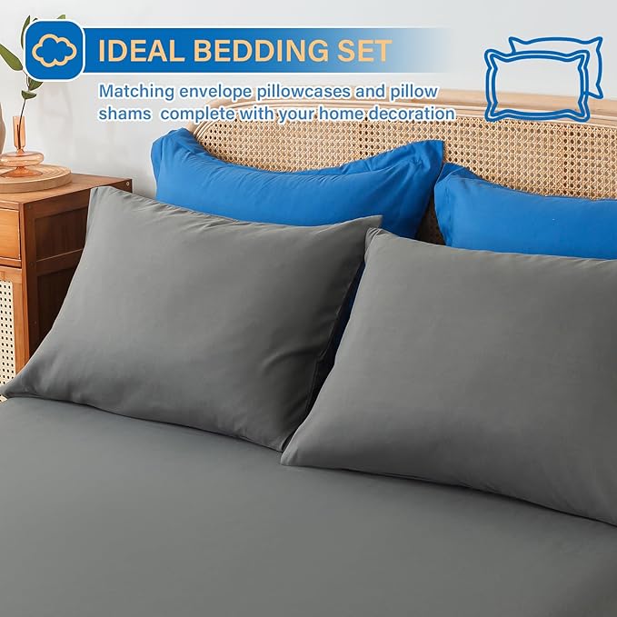 Cosybay Bed in a Bag Full Comforter Sets 7pcs All Season Solid Down Alternative Bedding Sets Blue and Grey with Comforter, Pillow Shams, Flat Sheet, Fitted Sheet and Pillowcases