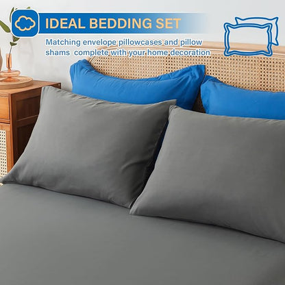 Cosybay Bed in a Bag Full Comforter Sets 7pcs All Season Solid Down Alternative Bedding Sets Blue and Grey with Comforter, Pillow Shams, Flat Sheet, Fitted Sheet and Pillowcases
