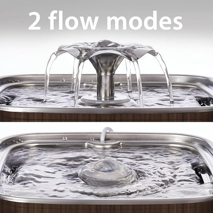 Veken Innovation Award Winner Stainless Steel Cat Water Fountain, 108oz | Automatic Pet Fountain Dog Water Dispenser with Replacement Filters & Silicone Mat for Cats, Dogs (Walnut Brown)