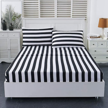 Best Season Queen Size Stripe Sheet Set-4 Piece Super Soft Microfiber Bedding-Deep Pocket, Stain, Fade & Wrinkle Resistant(Black&White)