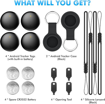 Bluetooth Tracker 4-Pack Smart Tag for Android & Samsung | 3-Year Battery Life, IP66 Waterproof,100db, Item Finder for Keys, Wallet, Luggage. Works with Google Find Hub.