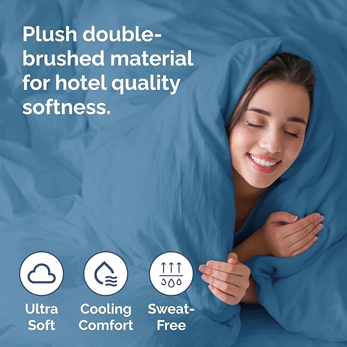 Duvet Cover Queen Size Set - Extra Soft Queen Duvet Cover 90" x 90" with 2 Pillow Shams - Hotel Luxury, Easy Care & Fade Free w/ Zipper Closures & Ties - All Season, Comfy & Breathable (Denim Blue)