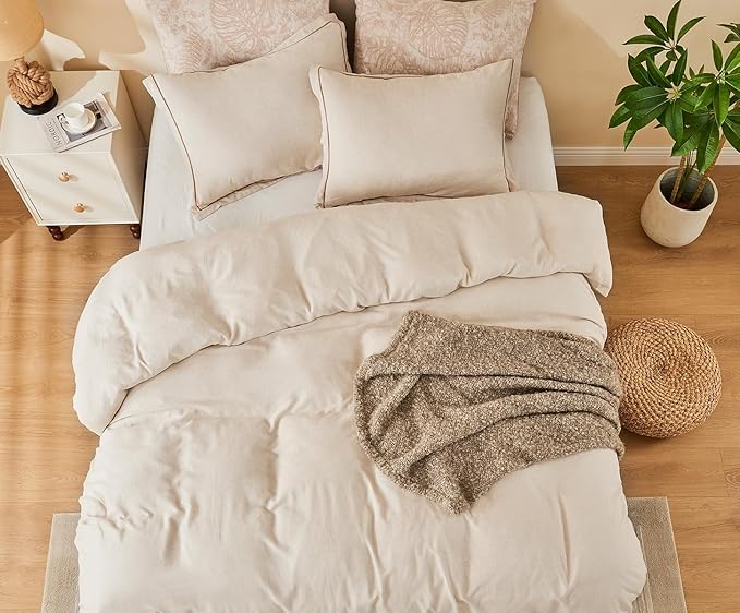 SLEEPBELLA Linen Duvet Cover Set Queen Size-1 Duvet Cover with 2 Pillow Shams with Button Closure Soft Breathable Farmhouse