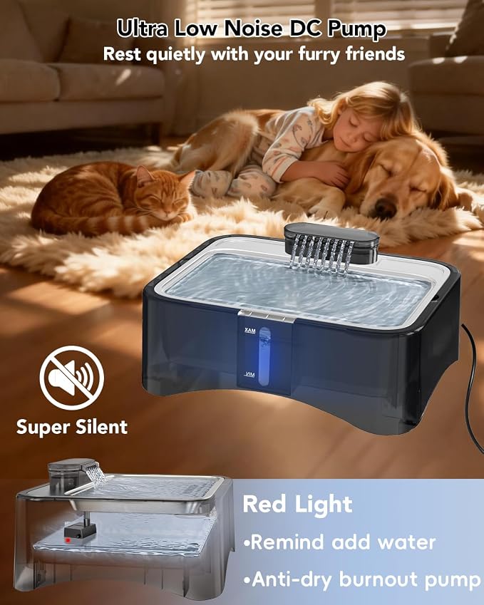 UPSKY Cat Water Fountain, 2.25Gal Large Capacity for Multi-Pet Homes | Ultra Quiet 304 Stainless Steel, Anti-Clog Pump with 4 Filters, Non-Slip Mat Included, Easy to Clean, Smart LED & Anti-Dry