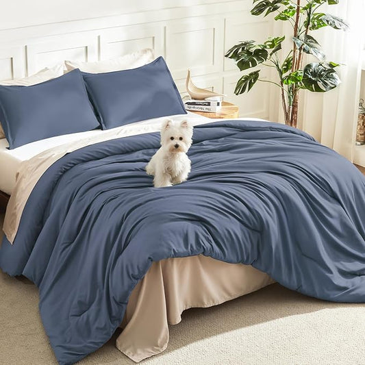 Litanika Comforters Twin XL Size Bluish Grey, 2 Pieces Lightweight Solid Bedding Set & Collections, All Season Fluffy Bed Set (68x92 Inches Comforter & 1 Pillowcase)